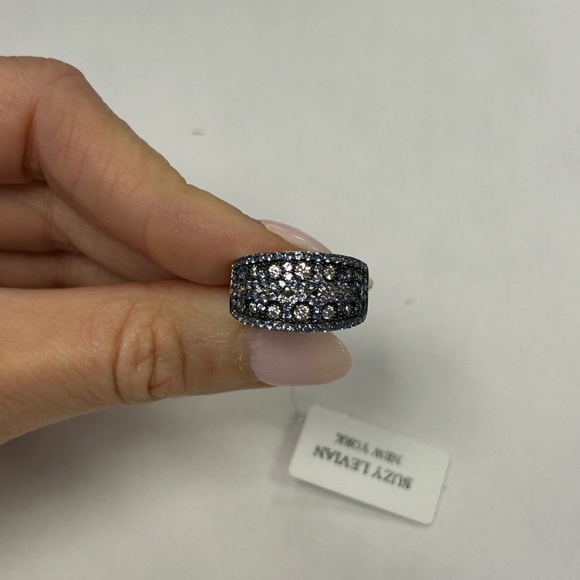 Suzy Levian Sterling Silver Blue & White CZ Pave Ring NWT - Picture 8 of 10